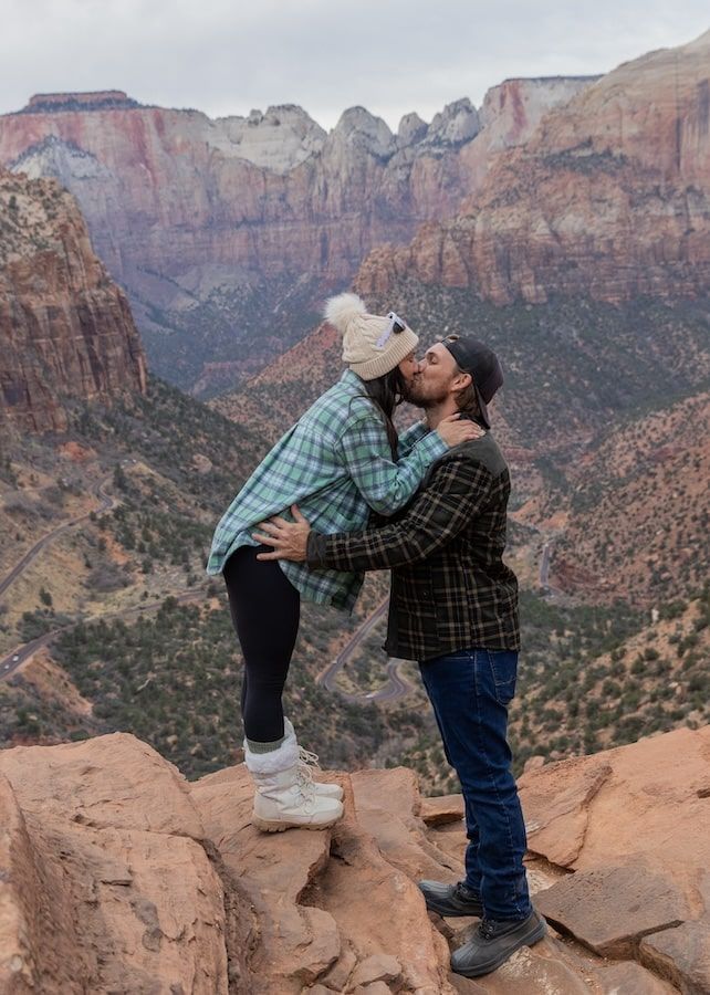 couple after their engagement in Zion national park