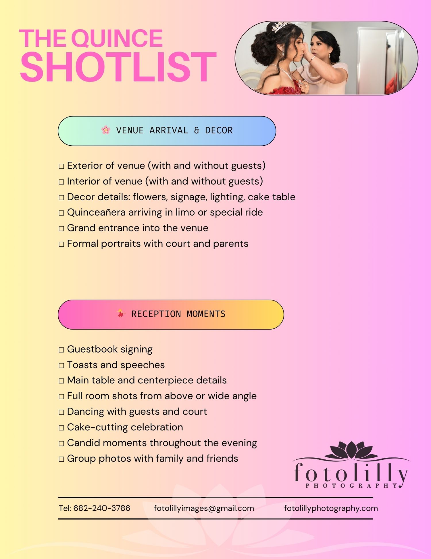 The Ultimate Quinceanera Photography Checklist for your Quince Celebration in Dallas Fort Worth by fotolilly photography DFW's Best Quince