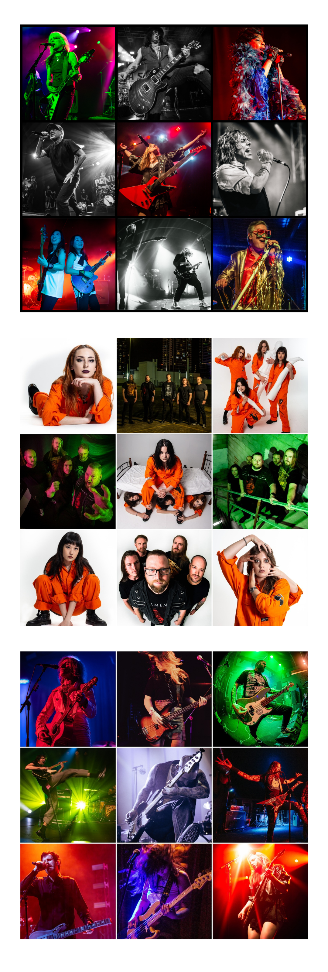 Examples of music photography including live music shots and promotional images
