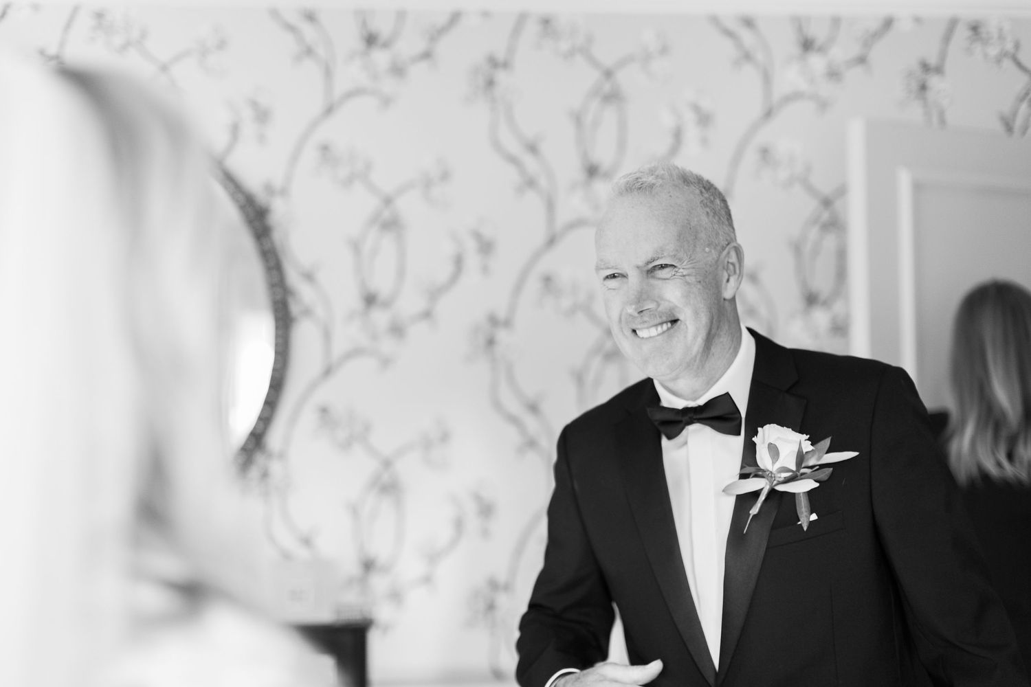 Father of the bride first look getting teary as he sees his daughter in her dress - ellenborough park wedding, Hayley Elizabeth photography