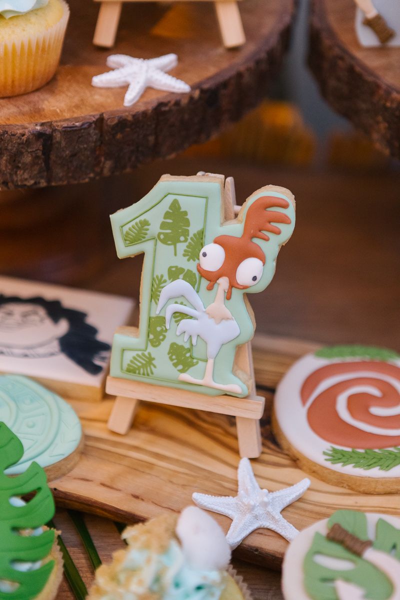 Intricately designed Moana-themed cookies featuring island-inspired details, photographed for a NYC birthday party