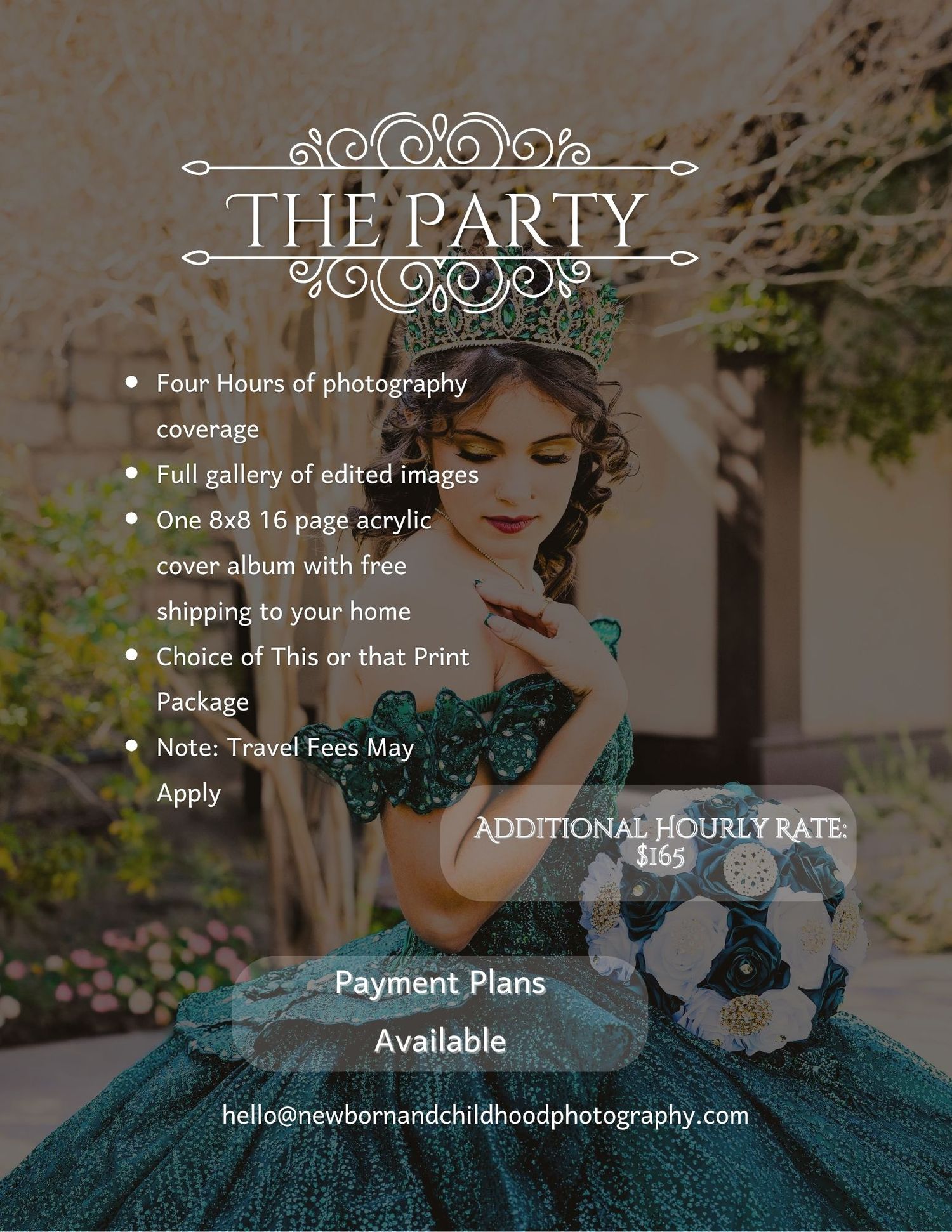 Photography package pricing information displaying event details and rates. #QuinceneraPhotographer #Photographer #CarlsbadNM #Quince