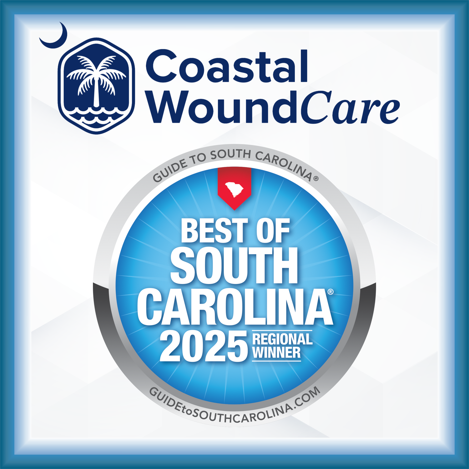 An award certificate showing Charleston's Choice 2024 Finalist designation for Coastal Wound Care in the Wound Care category.