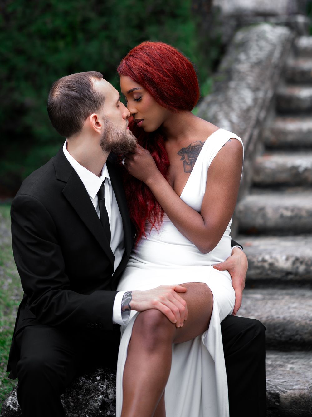 Editorial-style portrait at Vizcaya’s ornate doorway, taken by Florida wedding photographers.