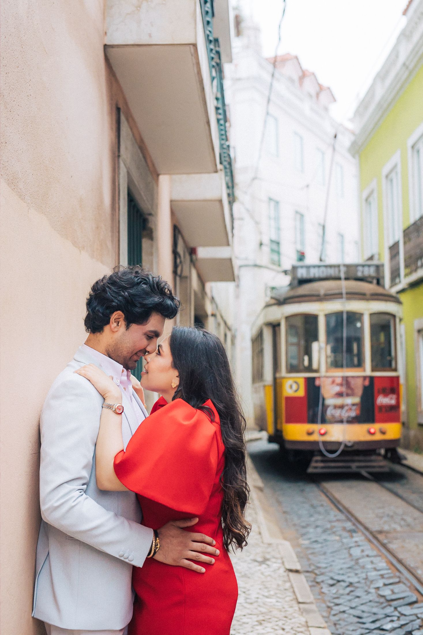Couple from India celebrating their love in the heart of Lisbon, Portugal.