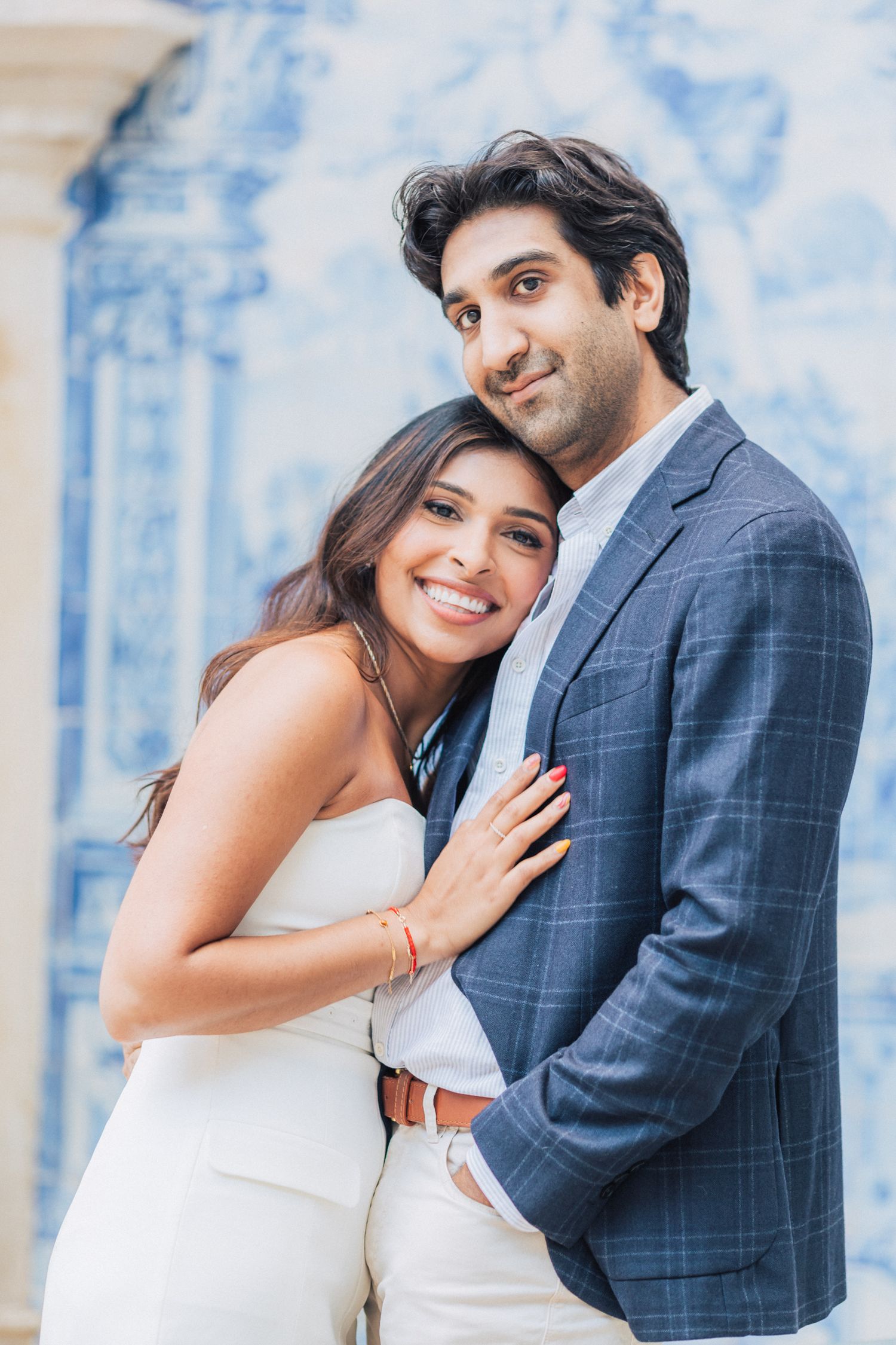 Romantic pre-wedding shoot in Sintra, Portugal, with an Indian couple exploring Penha Longa Resort. By a destination wedding Photographer