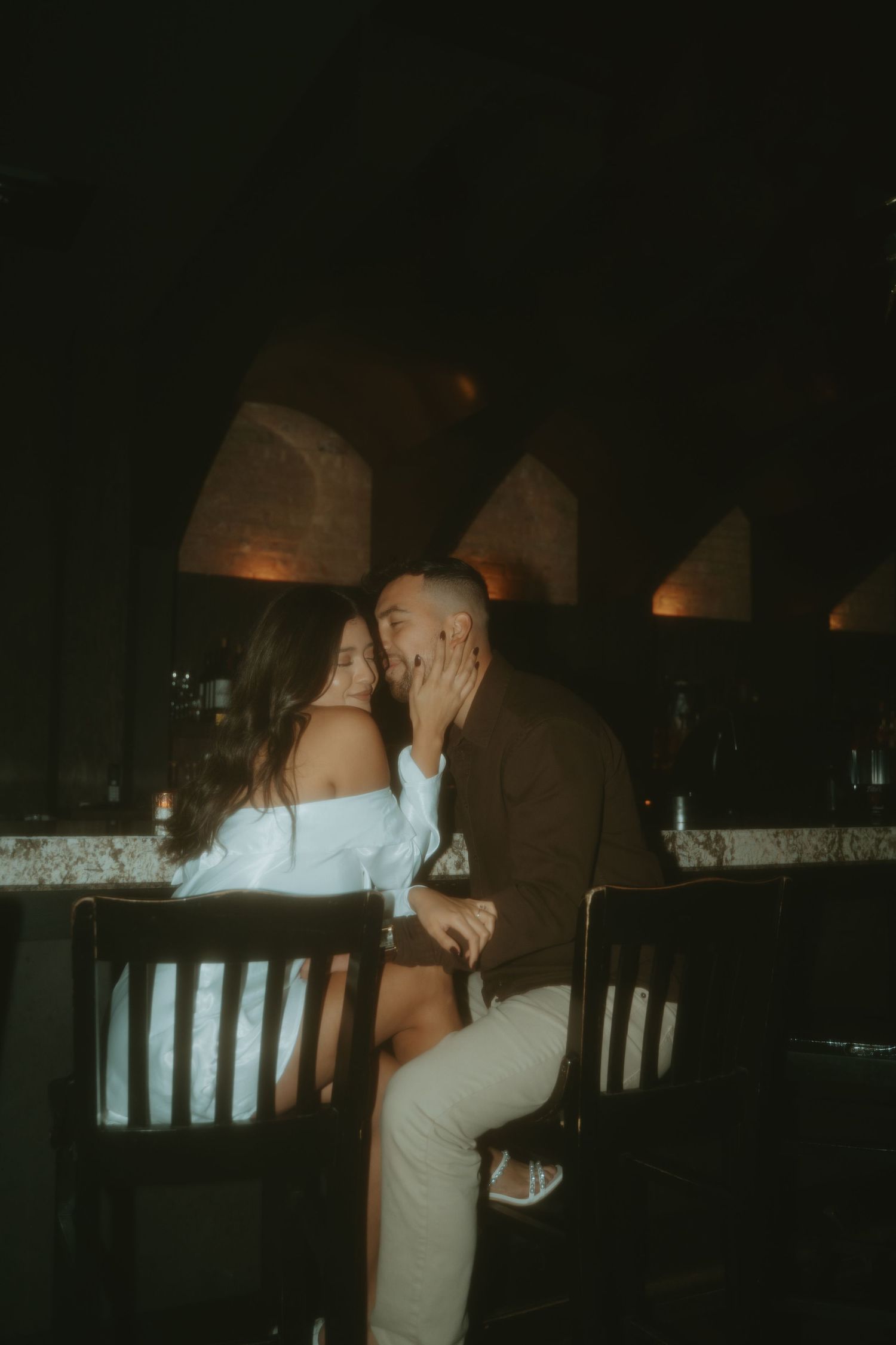 DFW engagement photographer vintage feel-retro style-classy Texas Engagement Photographer-Candid engagement session speakeasy whimsical