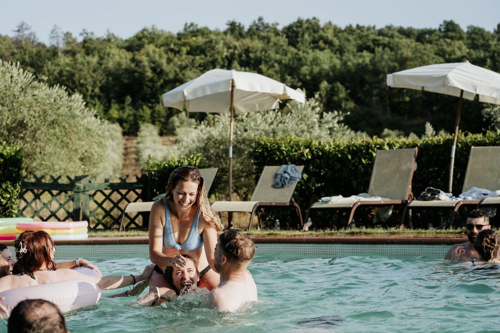 Destination wedding pool party