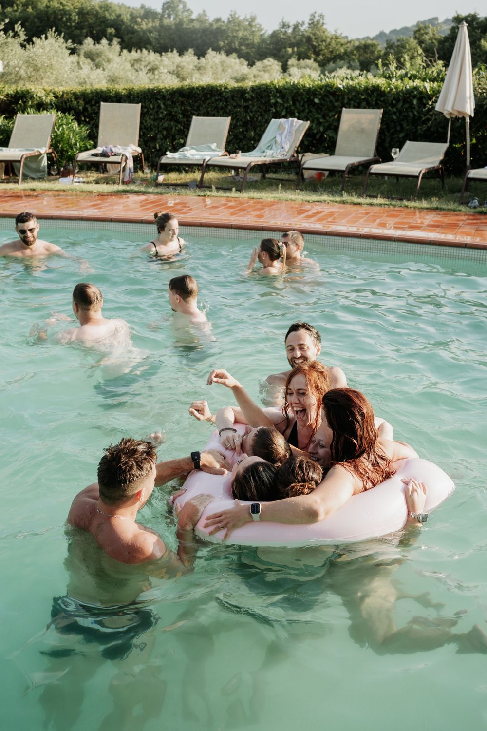 Pool party at the pre-wedding party in Italy