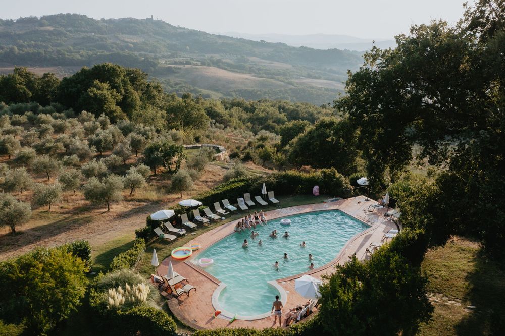 Views of the best Tuscan wedding venue during sunset