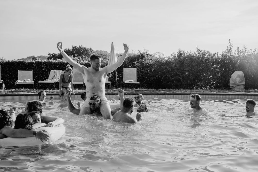 Pre-wedding party photography at the pool
