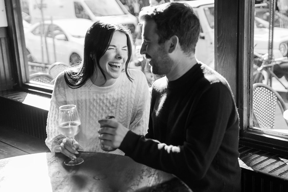 Intentional Brooklyn, New York engagement session capturing soulful, effortless love with warm spring light, fun and quiet connection.