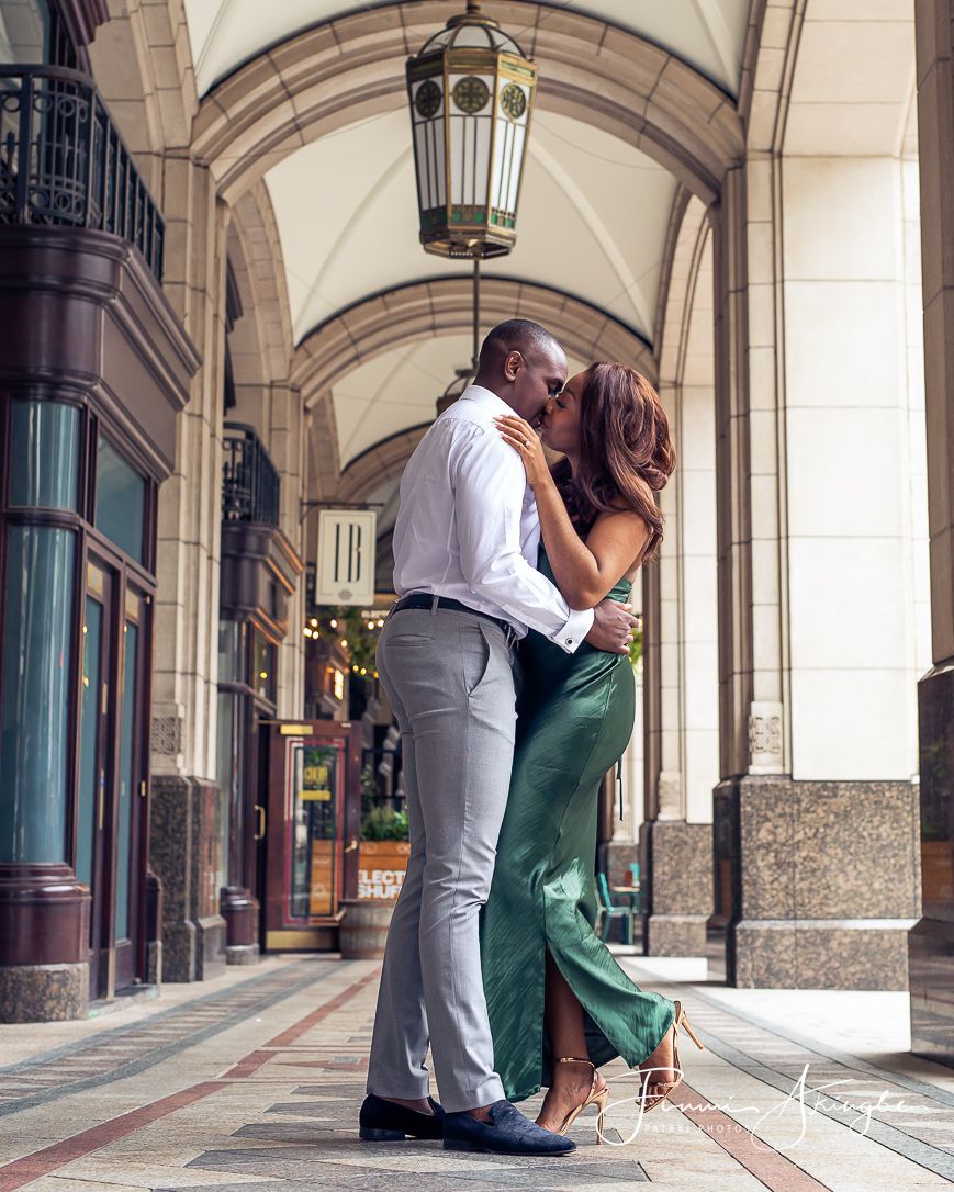 Dami and Anu's couples' kiss - outdoor pre-wedding photoshoot captured by Funmi Akingbe for Pataki Photos