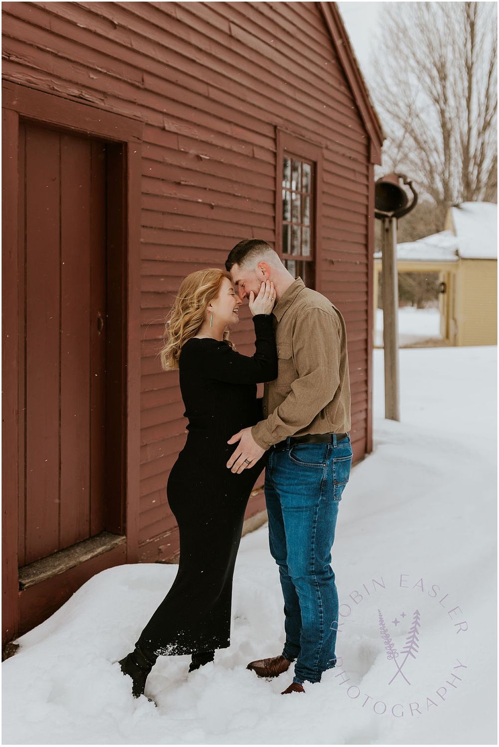 NH couple taking maternity photos in the winter