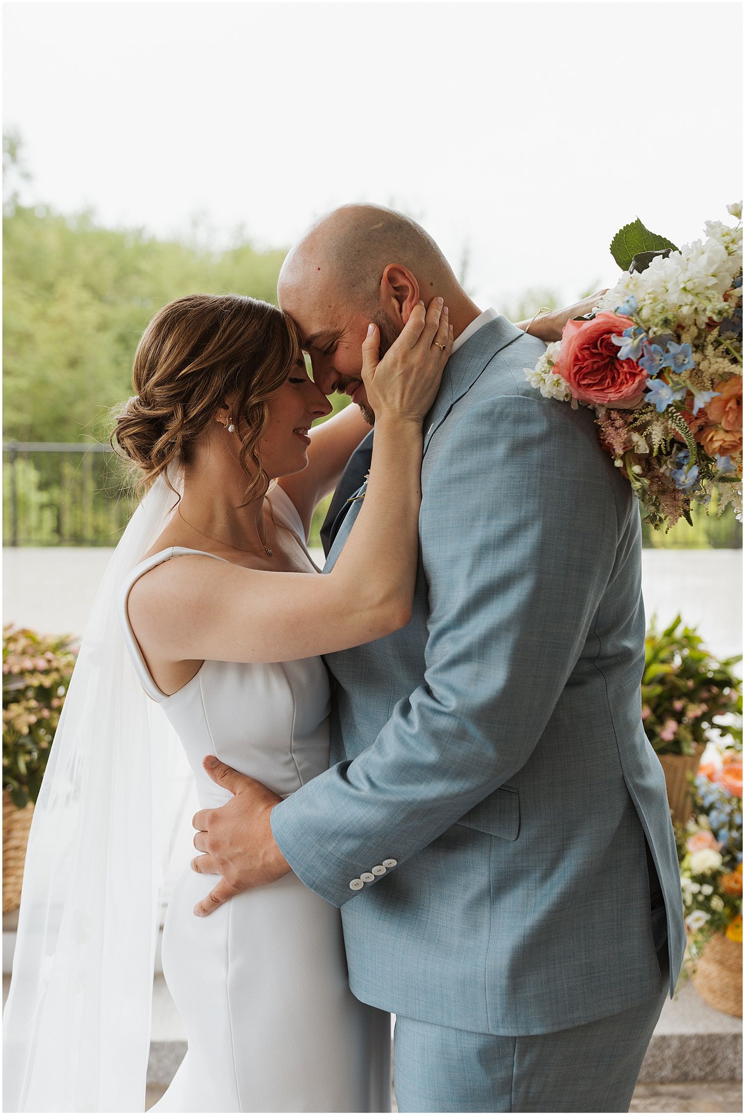 Bride and groom at their New Hampshire wedding at Hyla Brook Estate
