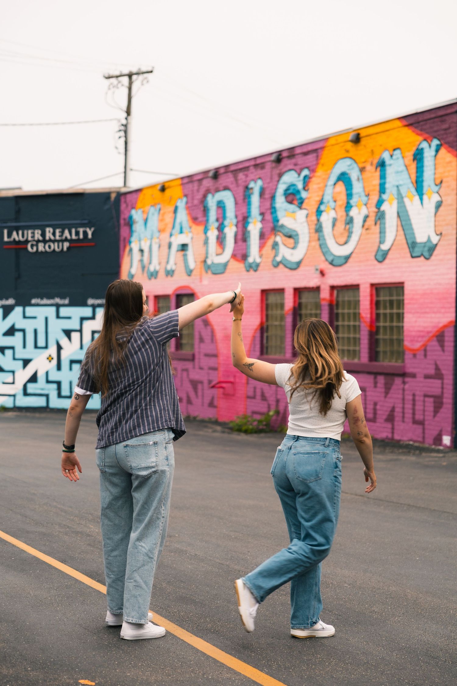 madison wi couples engagement photographer monroe street mural triangulador lauer realty group lgbtq colorful unique photos wisconsin urbanm