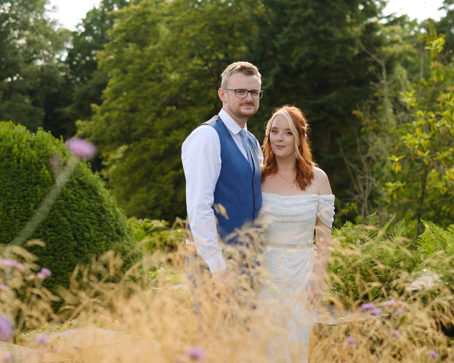 Bride and Groom at the public gardens near Lake Windermere