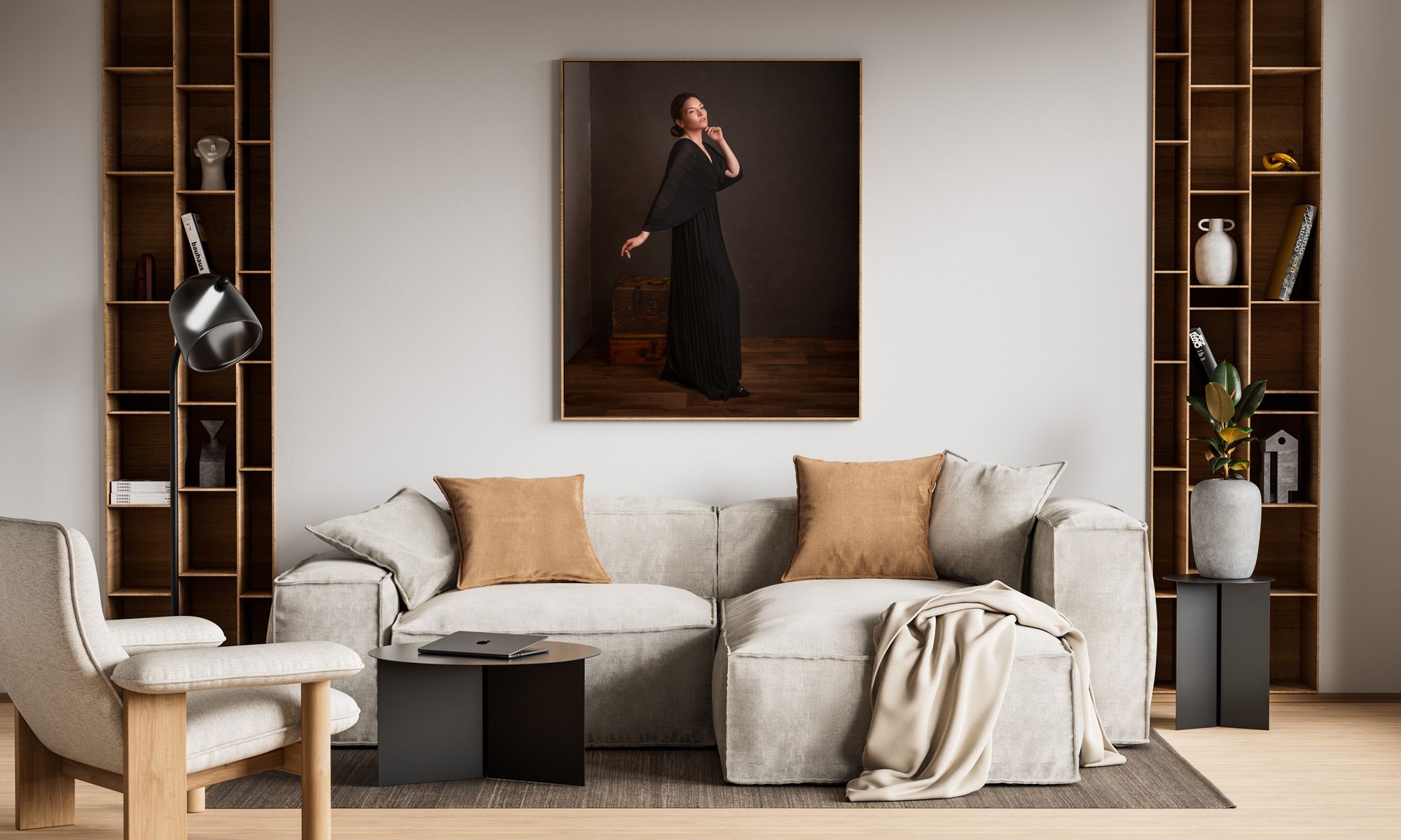 Fine art kunstwerk. Portret fotoshoot van vrouw. Kunstenaar, muzikante, Vrouw van middelbare leeftijd een fotoshoot.