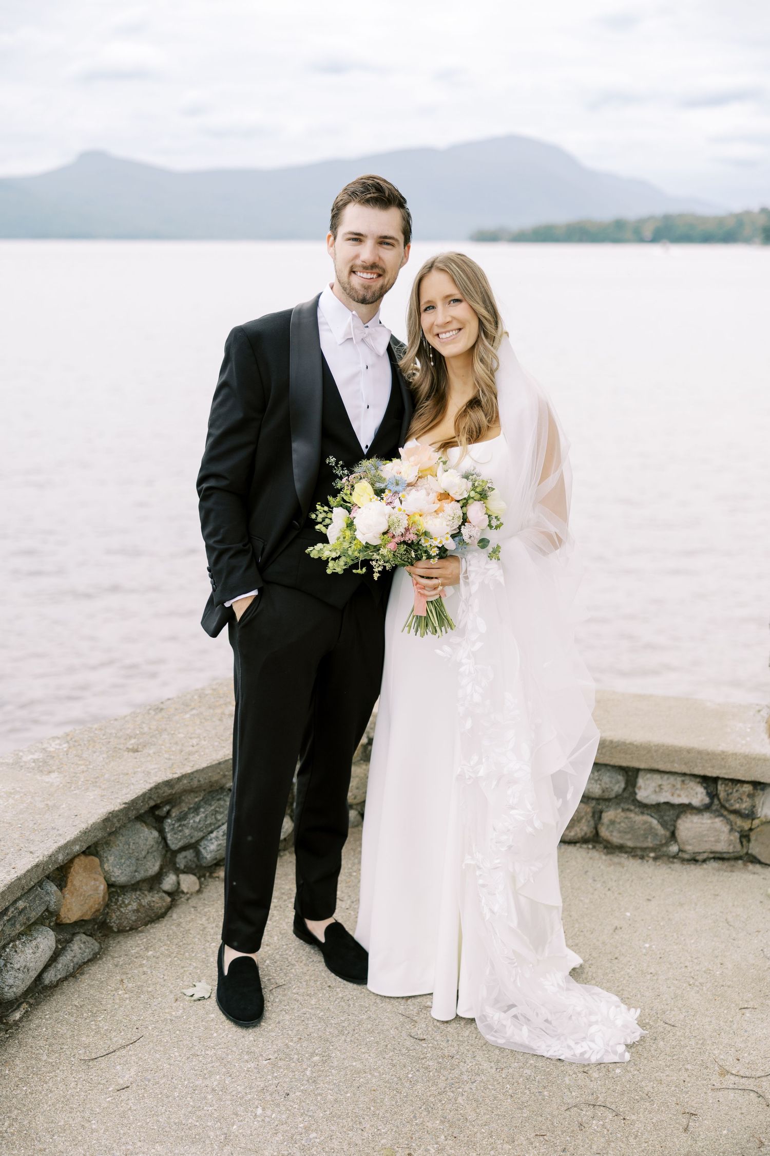 Bride and groom at The Point on Lake George at Silver Bay YMCA