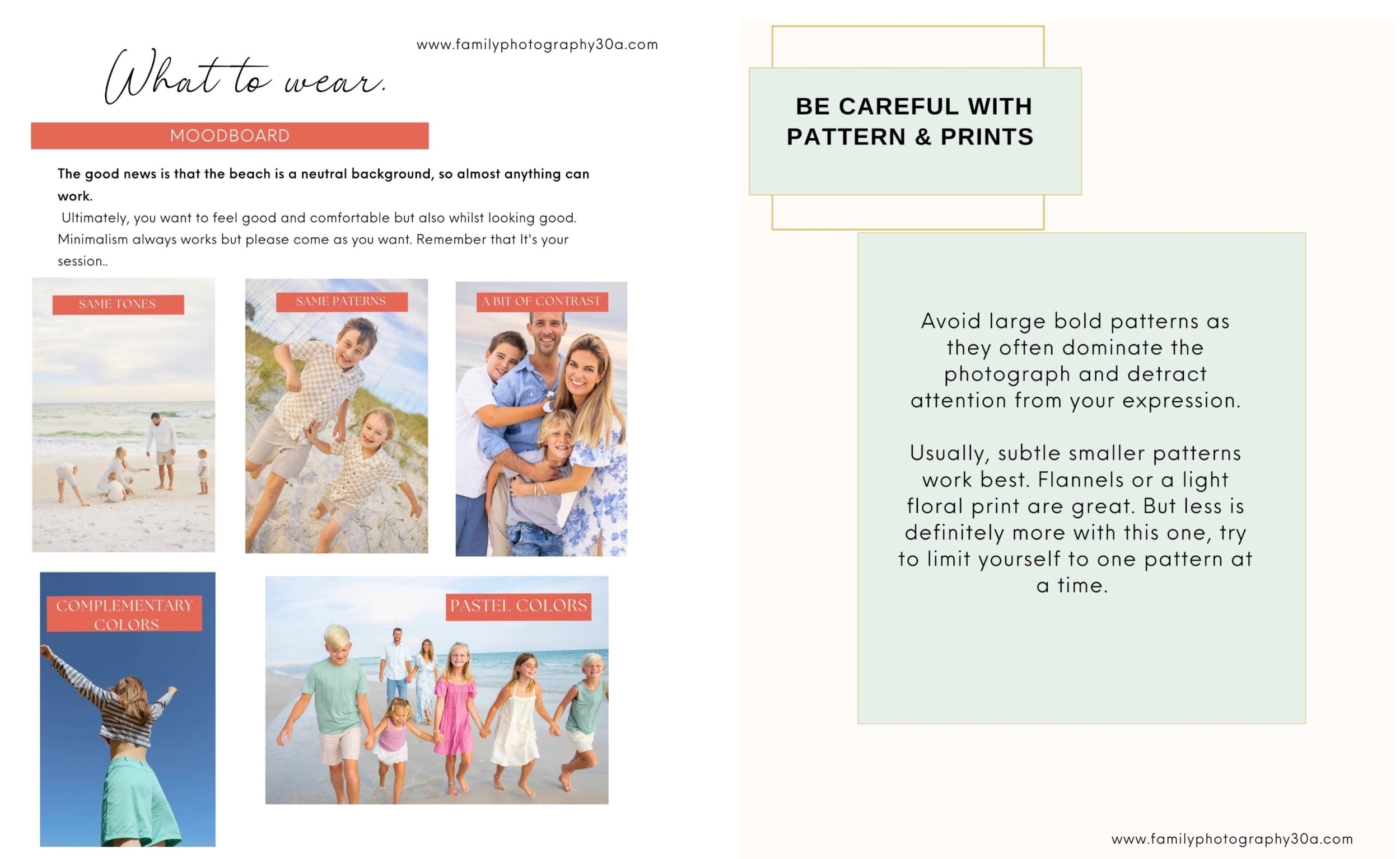 Two website interface sections showing design tips and pattern guidance for creative projects.