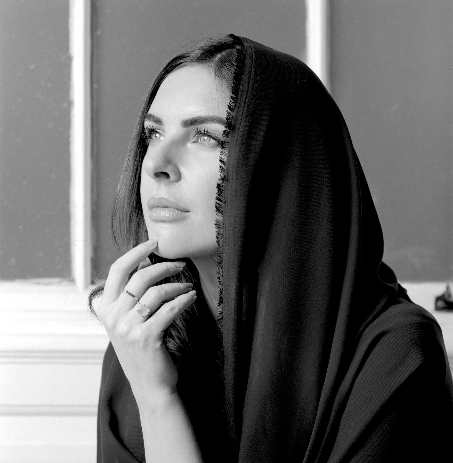 Uk model Alice Bryan wearing black chiffon fabric