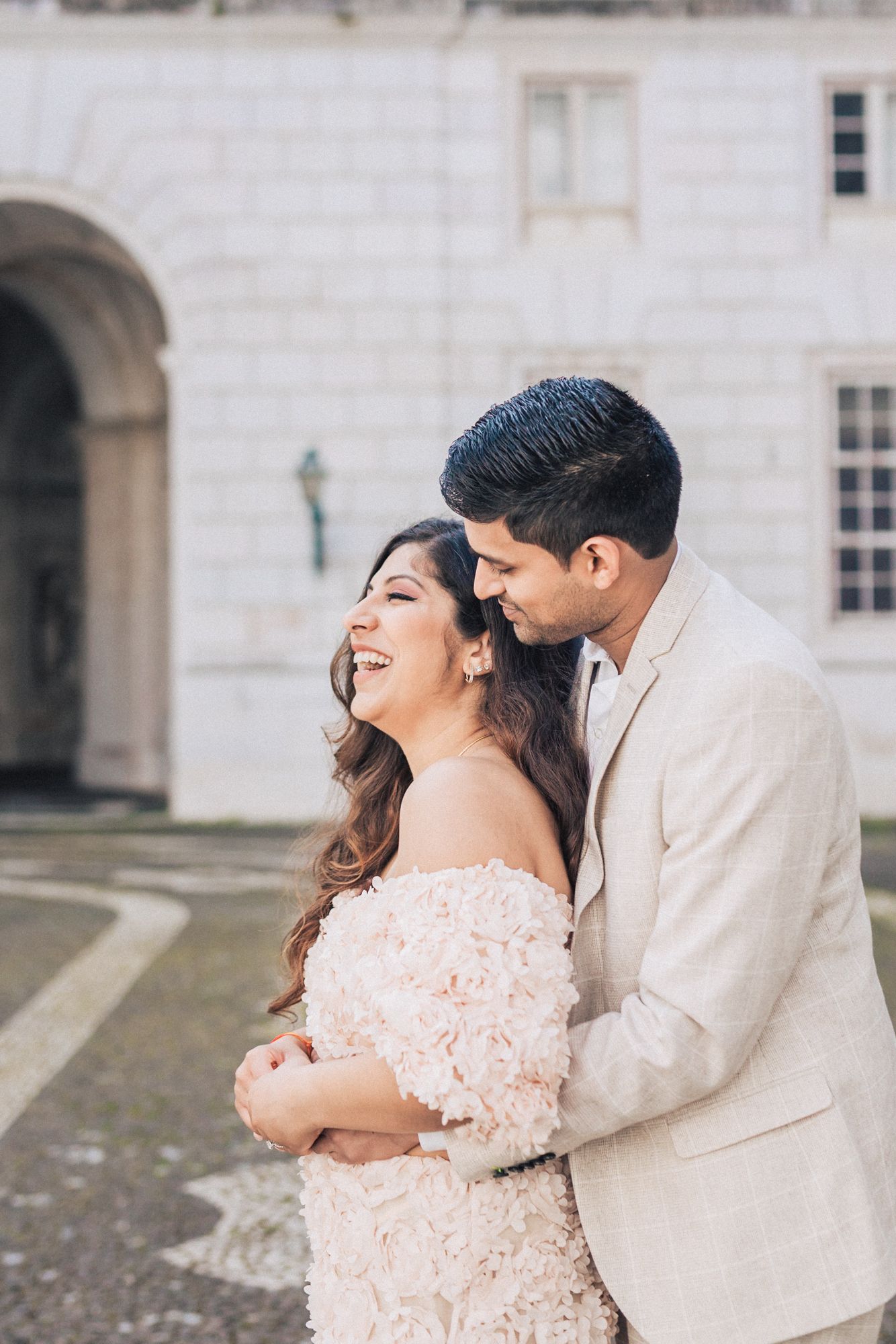 Romantic engagement photoshoot of an indian couple at the historical city of Lisbon during a Destination Wedding in Portugal