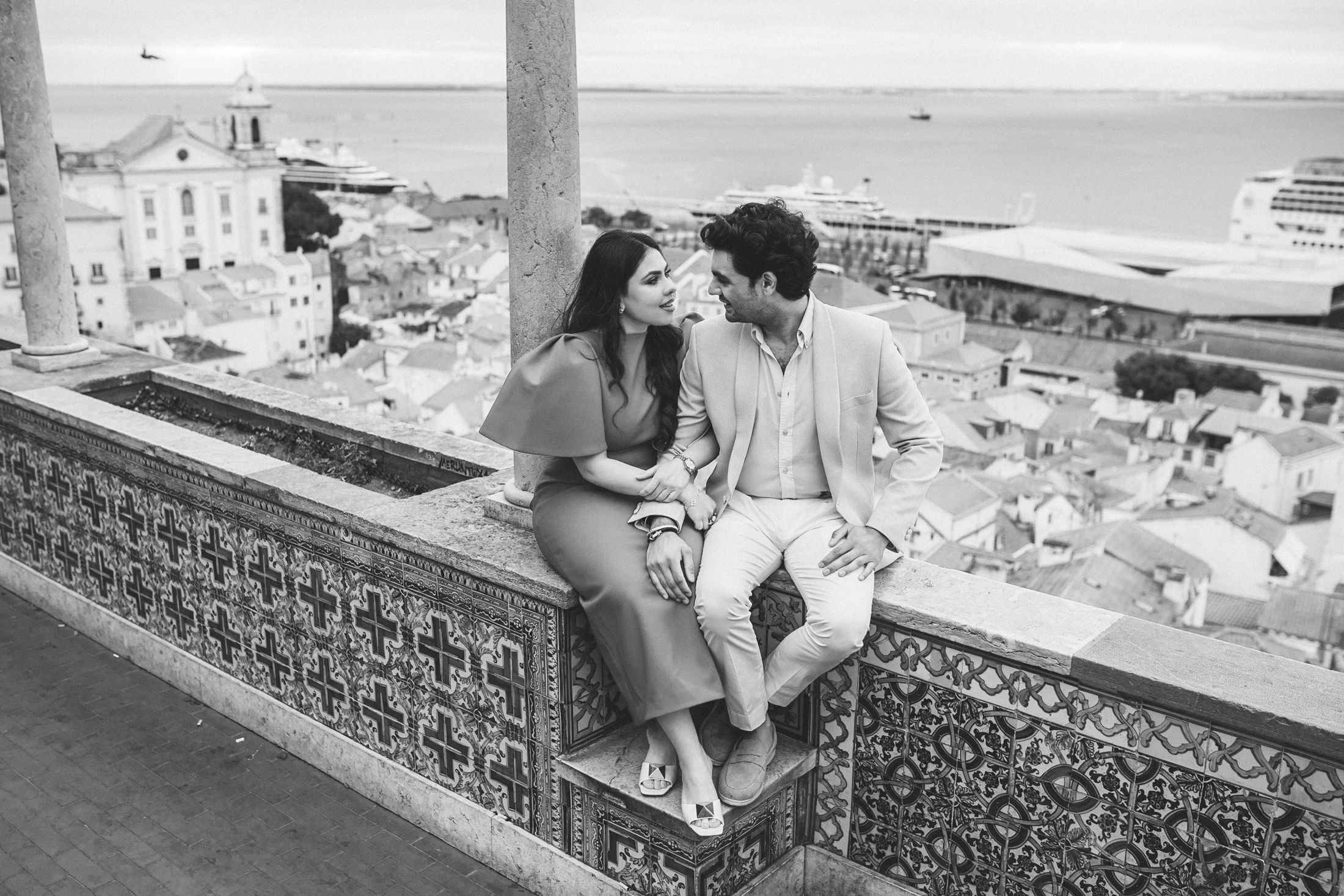 Couple from India celebrating their love in the heart of Lisbon, Portugal.