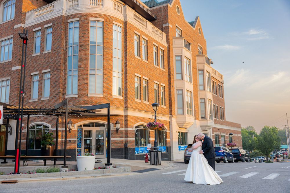 bride and groom outside their Valentine’s Day tradition spot