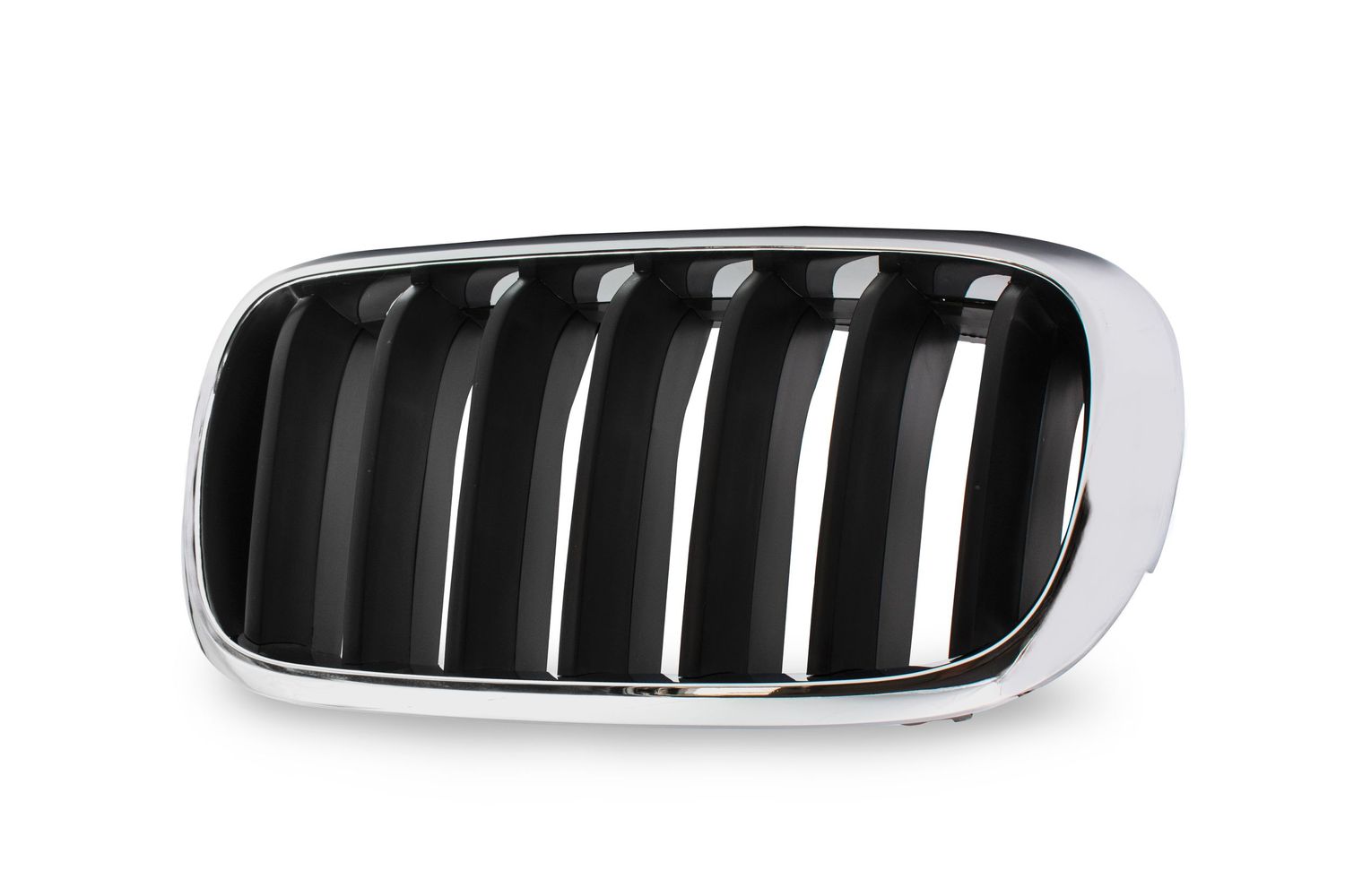 Chrome and black BMW kidney grille with vertical slats and chrome surround.