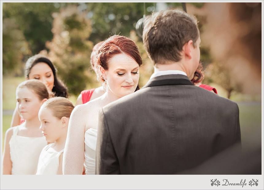 A series of outdoor wedding photos showing intimate moments between a couple in formal attire.