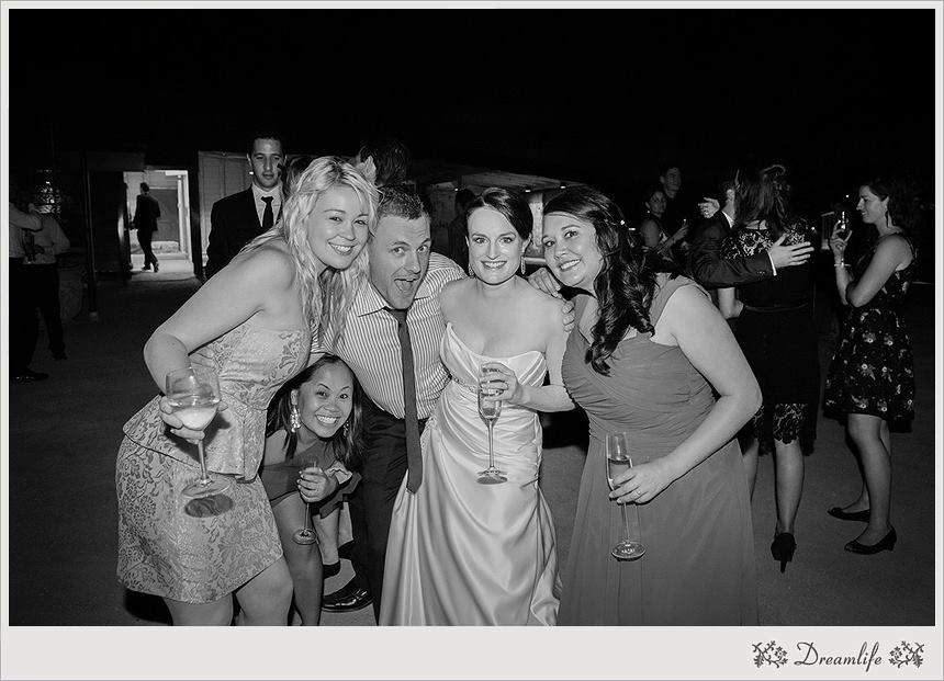 Group photos from a wedding celebration showing guests dancing and enjoying festivities together at a reception.