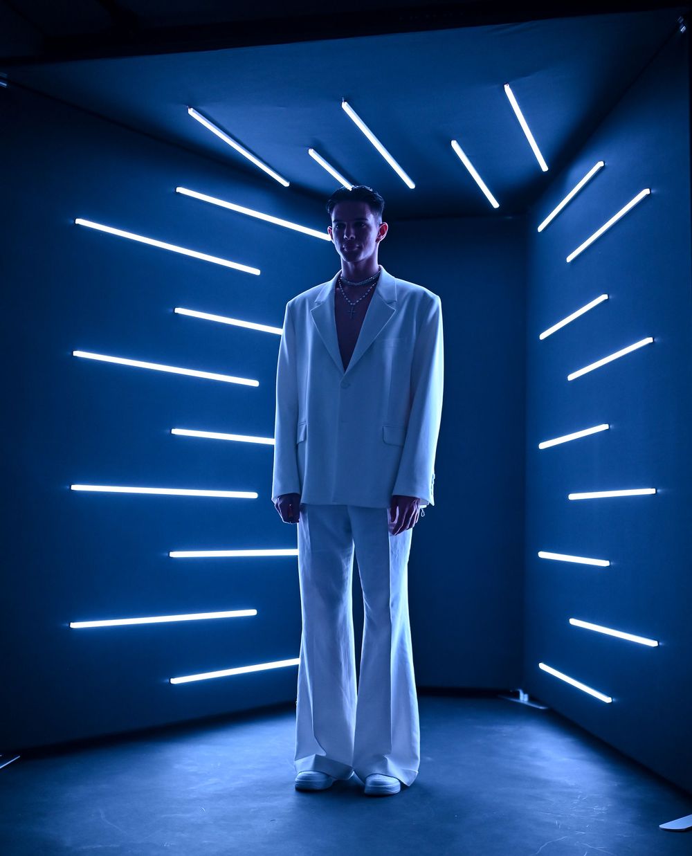 Vogue booth by dream light ibiza as a backdrop for back to the future Lio Mykonos campaign