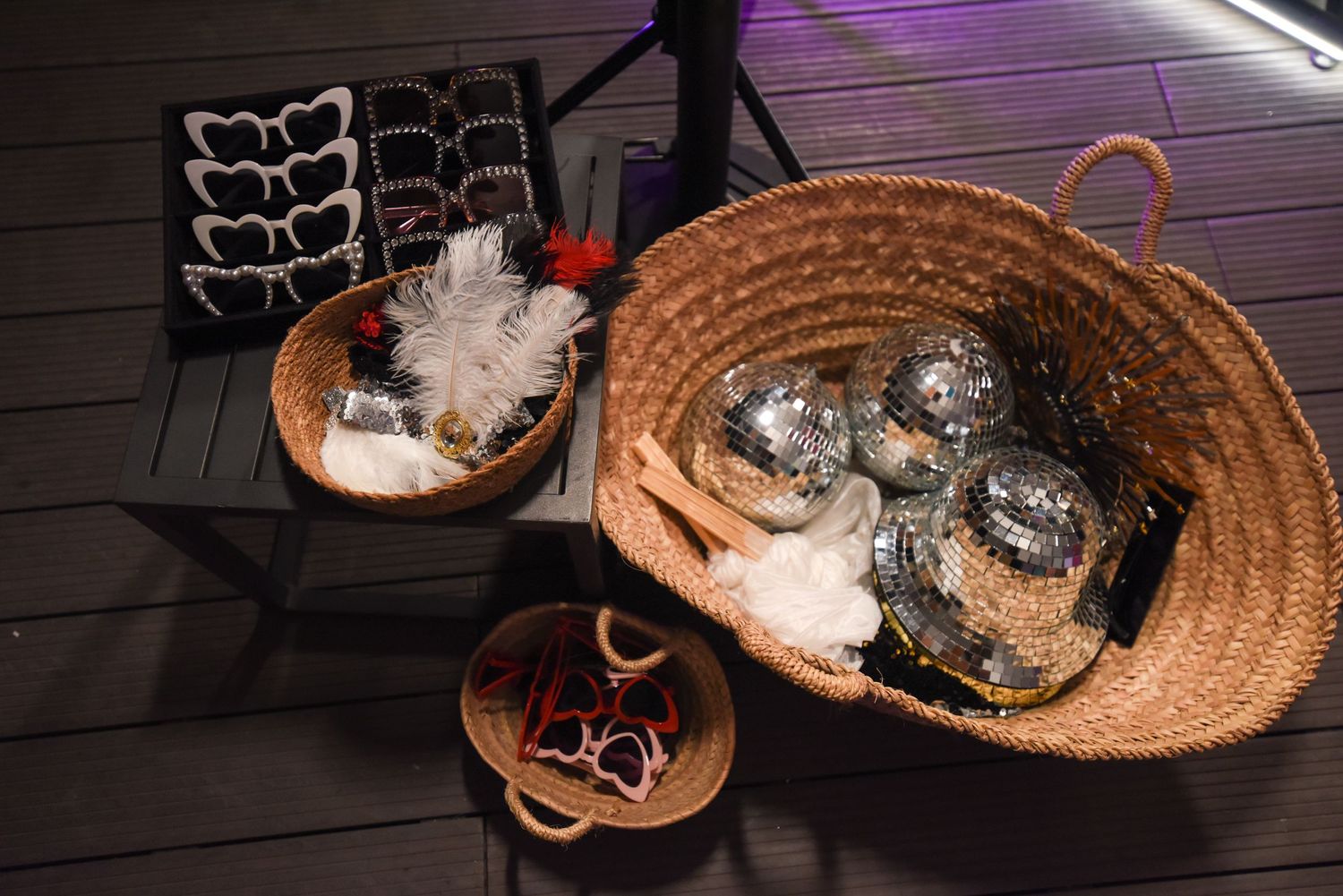 All our photo booth packages include our elegant props, some of the all-time favorites are the heart-shaped glasses and the diso balls.