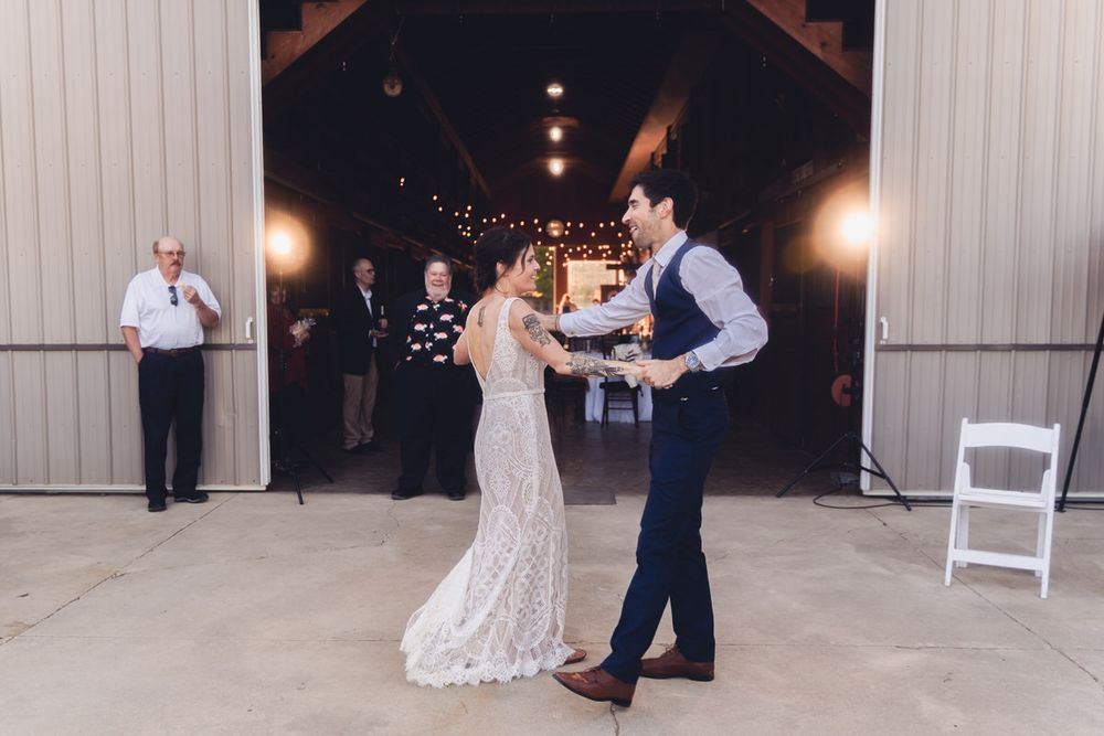 A bride and groom during their first dance as husband and wife.