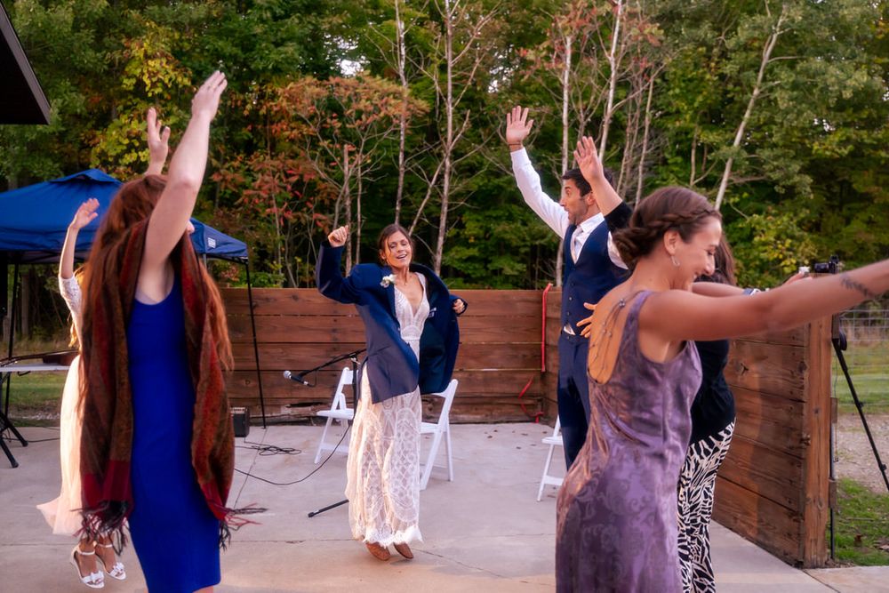 A fall West Michigan DIY backyard wedding reception dance party.