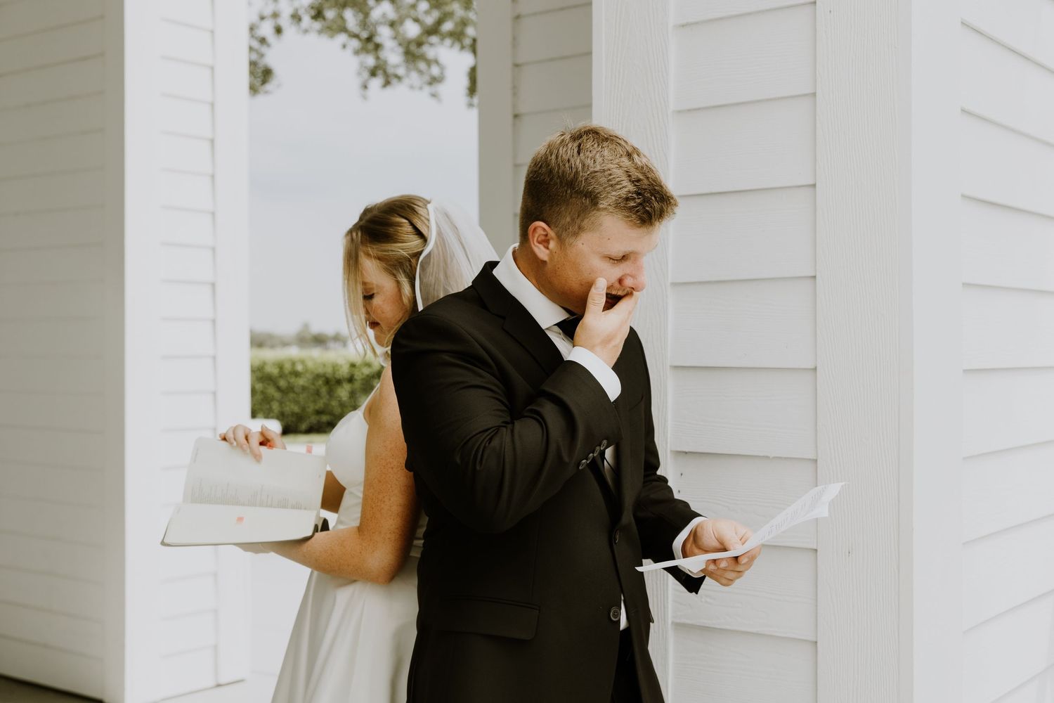 Summer Tradition Town Hall Wedding. Modern summer wedding in Tradition, Florida. Bride and groom first touch and private vow reading