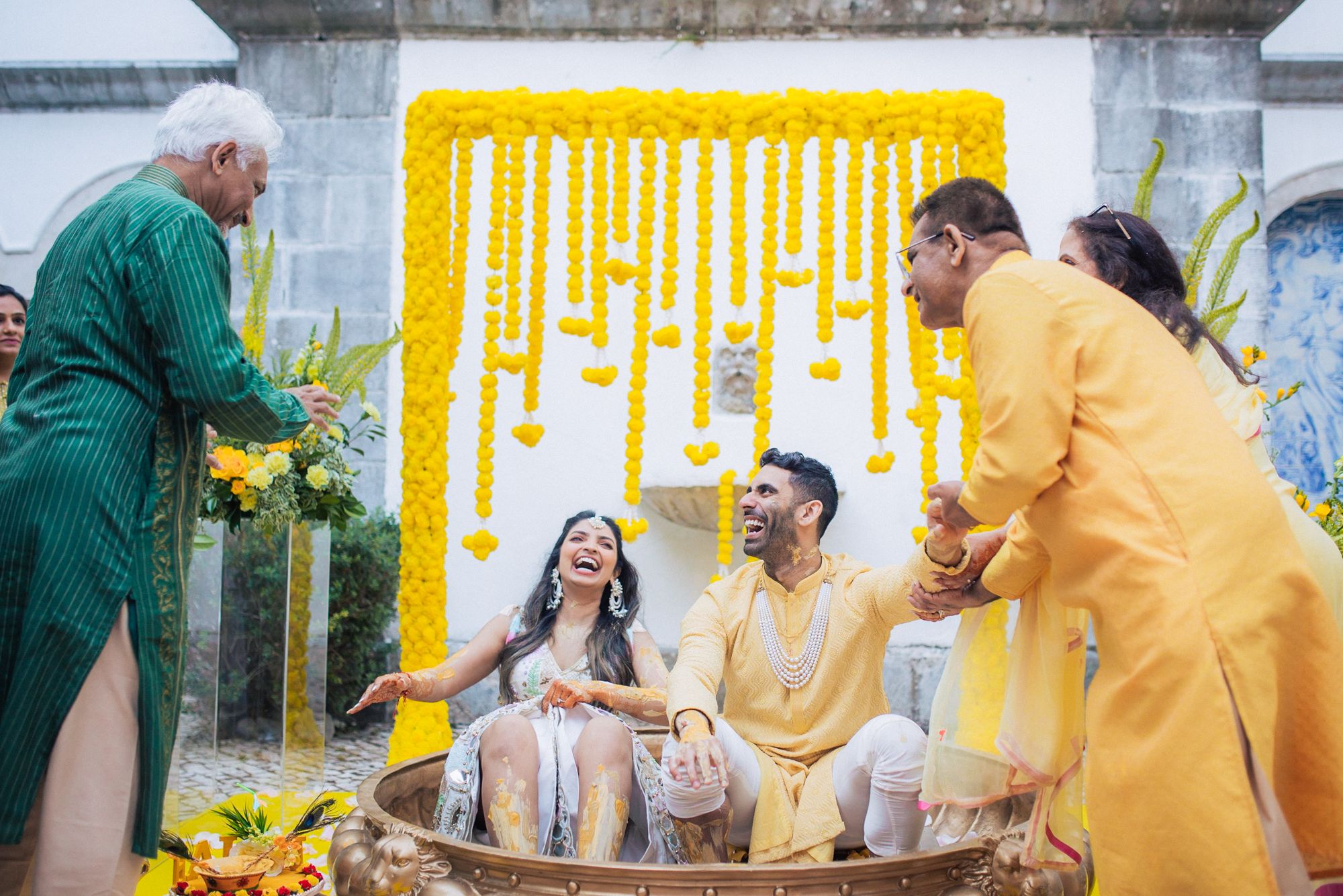 Haldi ceremony at Penha Longa Resort – A bright and joyful pre-wedding ritual. | Lisbon Wedding Photographer