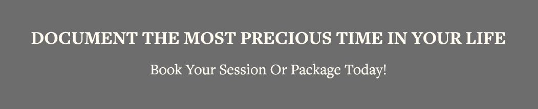 Black and white marketing banner with text encouraging customers to book photo sessions or packages.