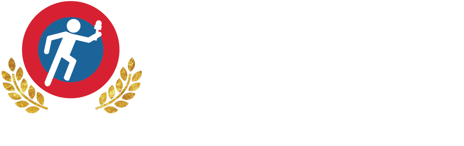 Logo of the Norwegian Sports Journalists Federation featuring a blue circular emblem with white icons and text.