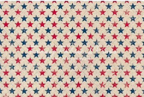 Vintage style pattern featuring repeating red and blue stars on a cream-colored background.