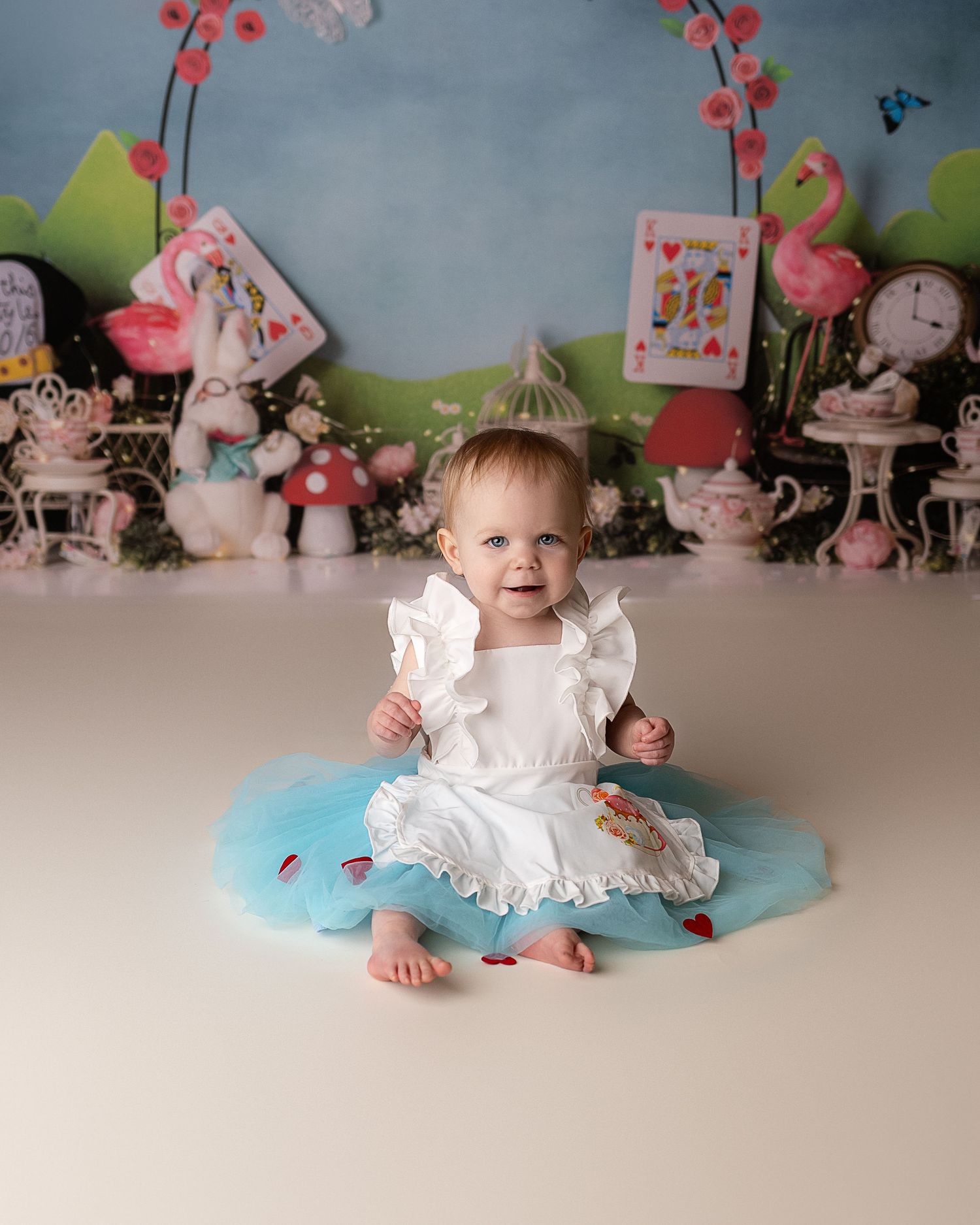 Professional milestone toddler cake smash photo - Alice in Wonderland theme