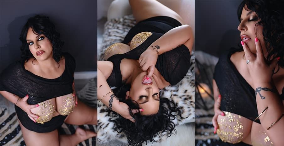 Artistic dark and moody boudoir photo series featuring silhouettes and intimate shadows in black and white tones.