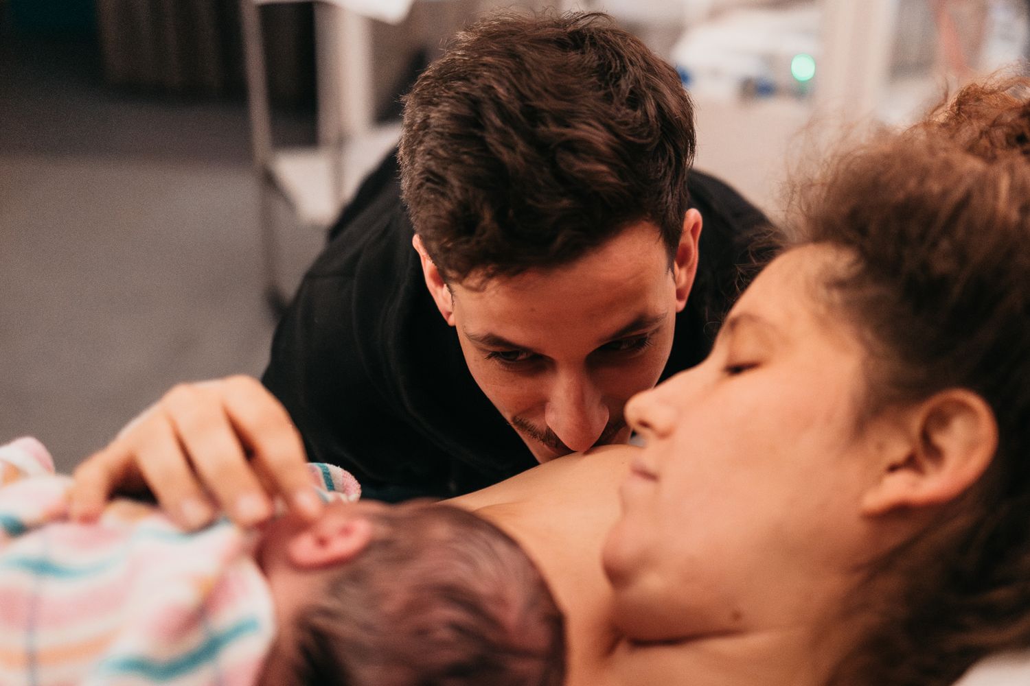 Brisbane Mater Mothers Hospital Birth Natural Fathers First Look at His Son Birth Photography