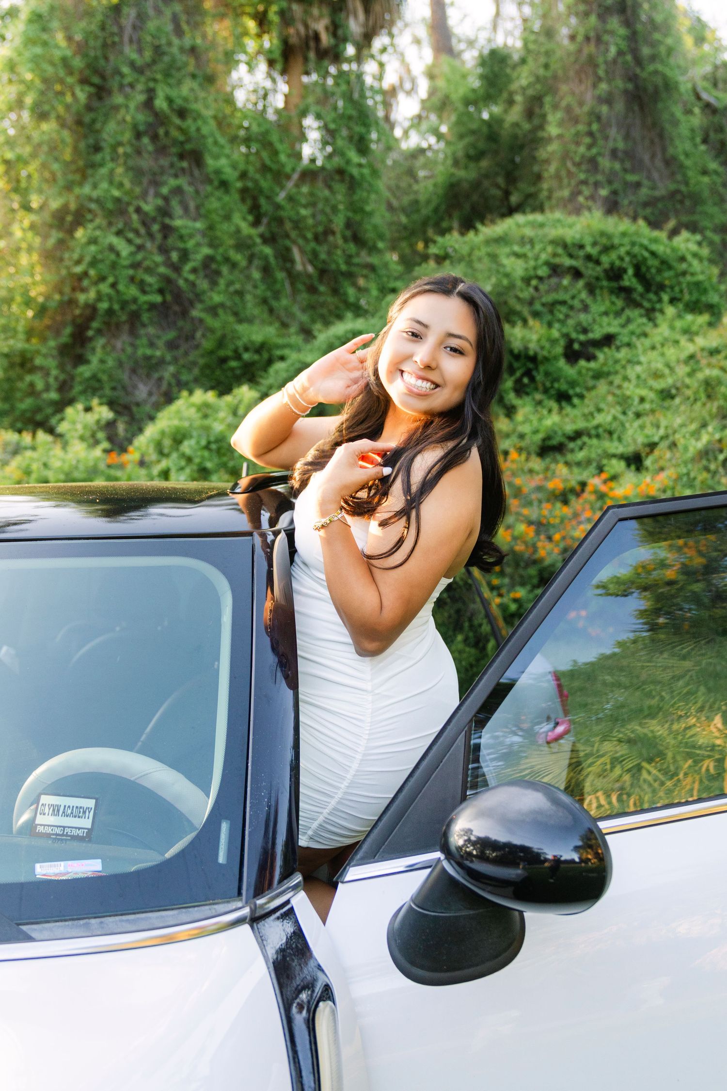 Coastal Georgia senior session with Heidi’s pink car and big smile