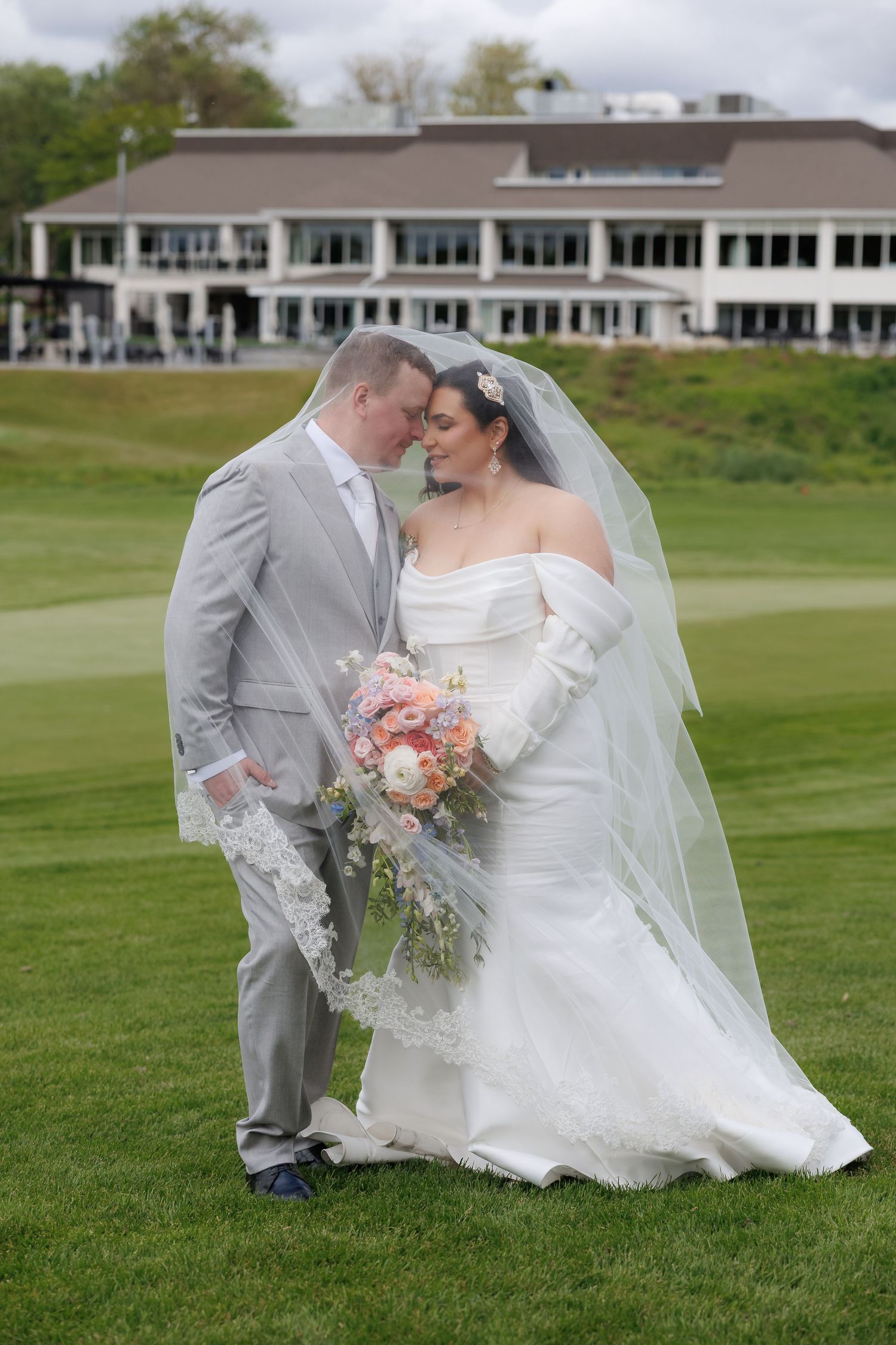 Editorial wedding portrait on golf course at Islington Golf Club
