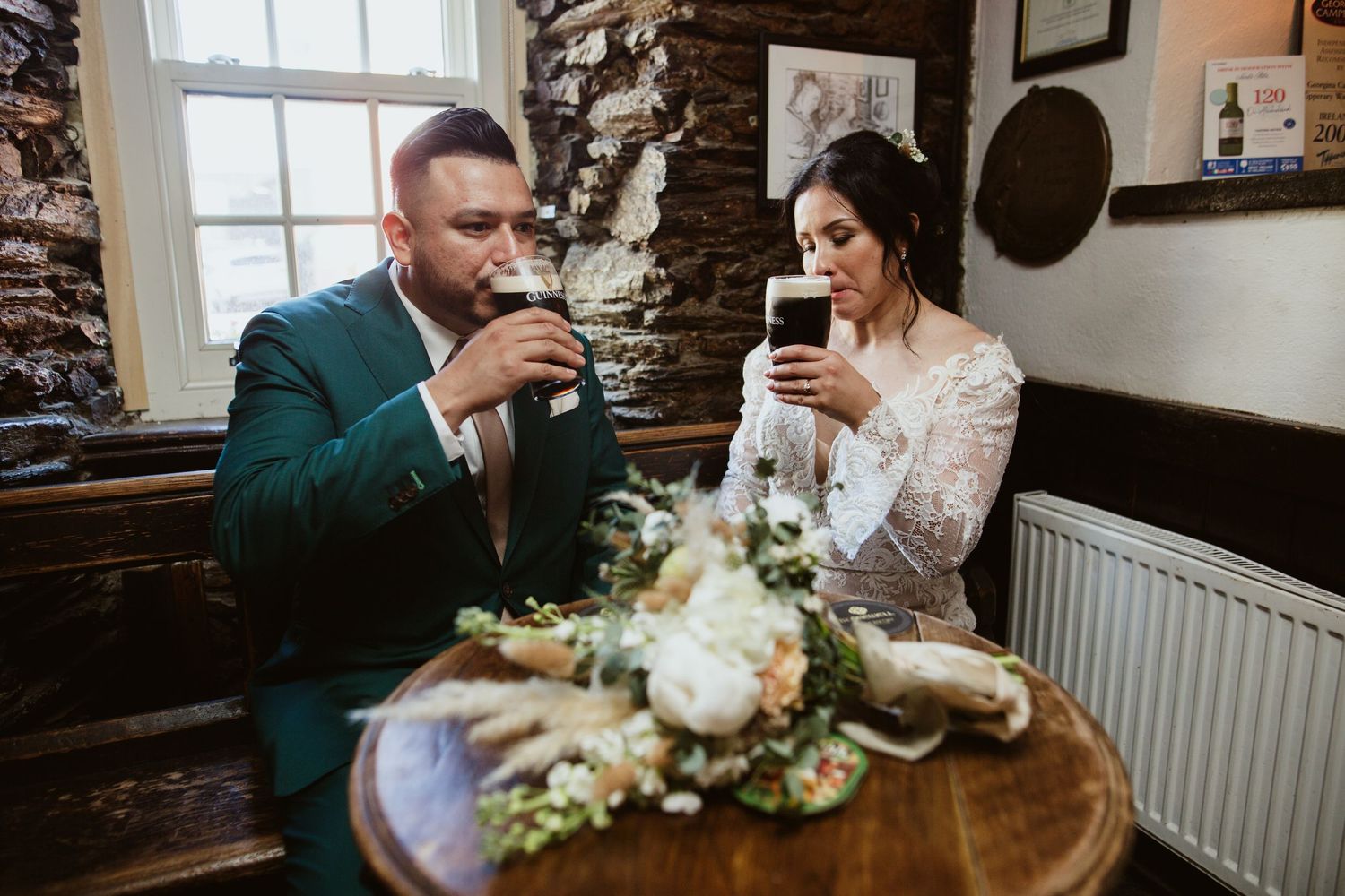 A romantic scene captured in a series of candid wedding photographs at an intimate rustic venue.