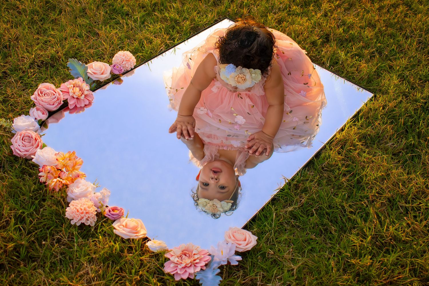 Whimsical baby photography by Heartfelt Captures includes customized mirror photoshoots in Spartanburg SC and Greenville SC studios.