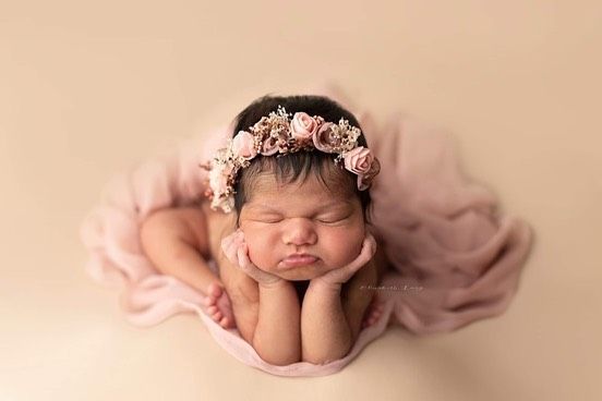Newborn baby girl froggy pose from Elizabeth Lang Photography in Surrey.