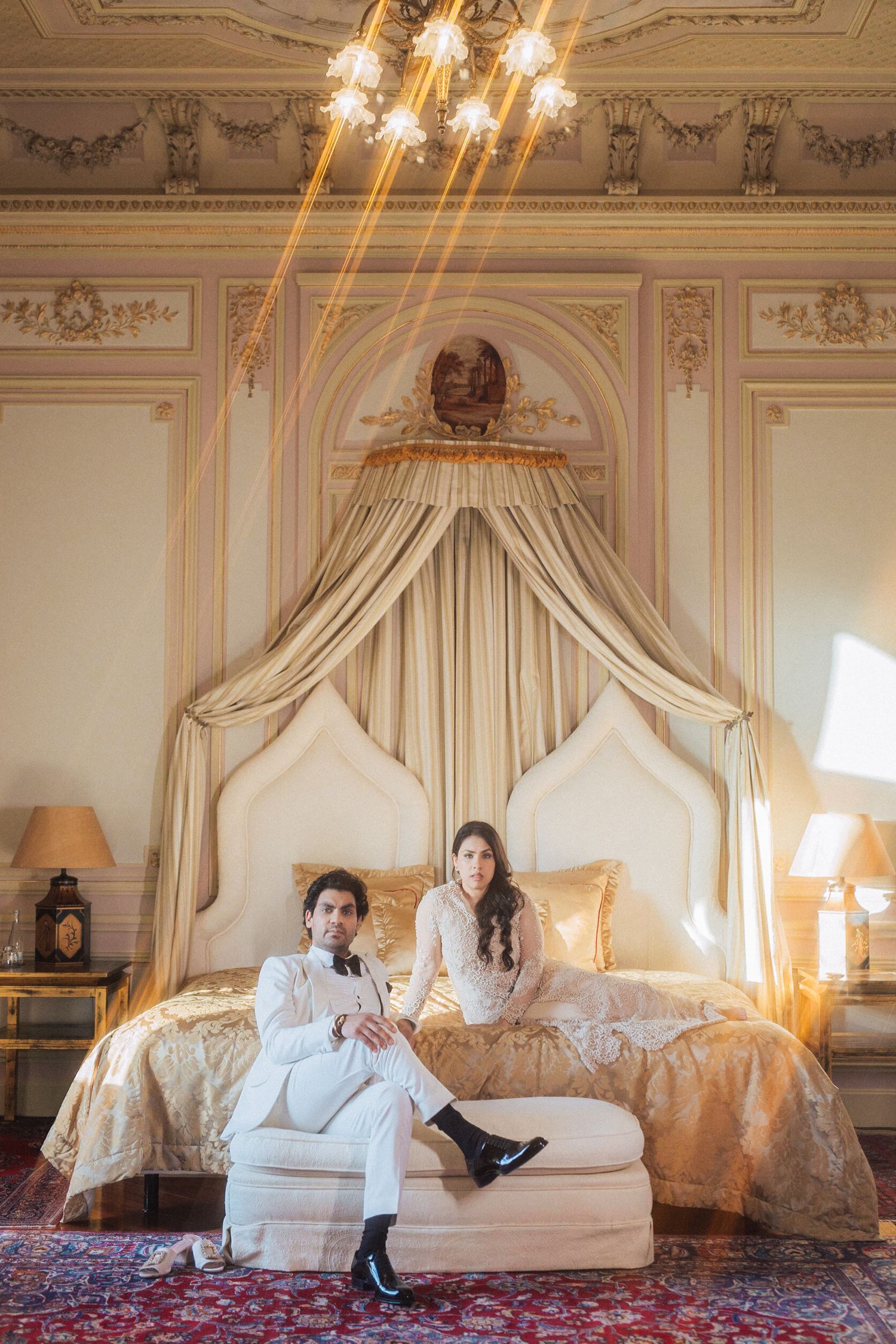 Indian couple in a luxurious engagement photoshoot at the Madonna Suite, Pestana Palace, Lisbon
