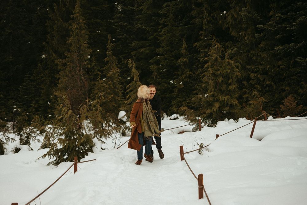 Playful couples photo session in the snow, Cypress Mountain Provincial Park, West Vancouver, BC